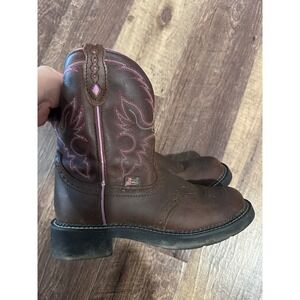 Justin Gypsy Dark Brown Leather Western Cowgirl Boots Pink Stitching L9903 7B